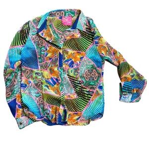Yess women’s blouse vibrant colorful button front‎ sheer medium